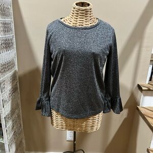 NWTS! J. Crew Gray/Black Silver Glitter 3/4 bell sleeve top M